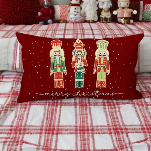Christmas Pillow Cover Holiday Nutcracker Decor Soft Decorative Lumbar Case 20" - Picture 2 of 13